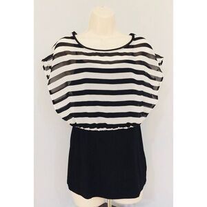 WHBM Black White Striped Sheer Blouse w/ Cami